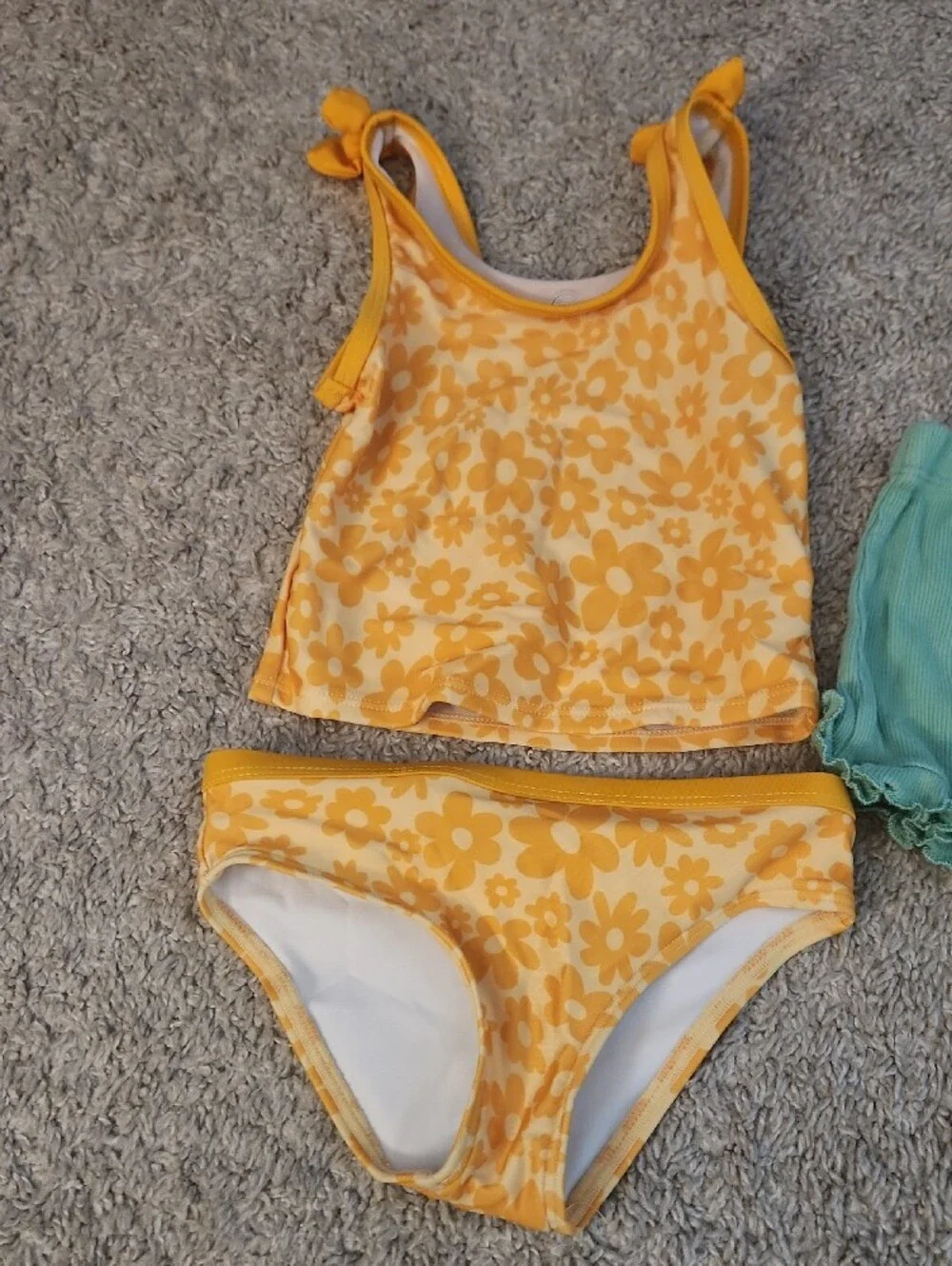 Yellow Floral Tankini Set with Mint Ruffle Shorts